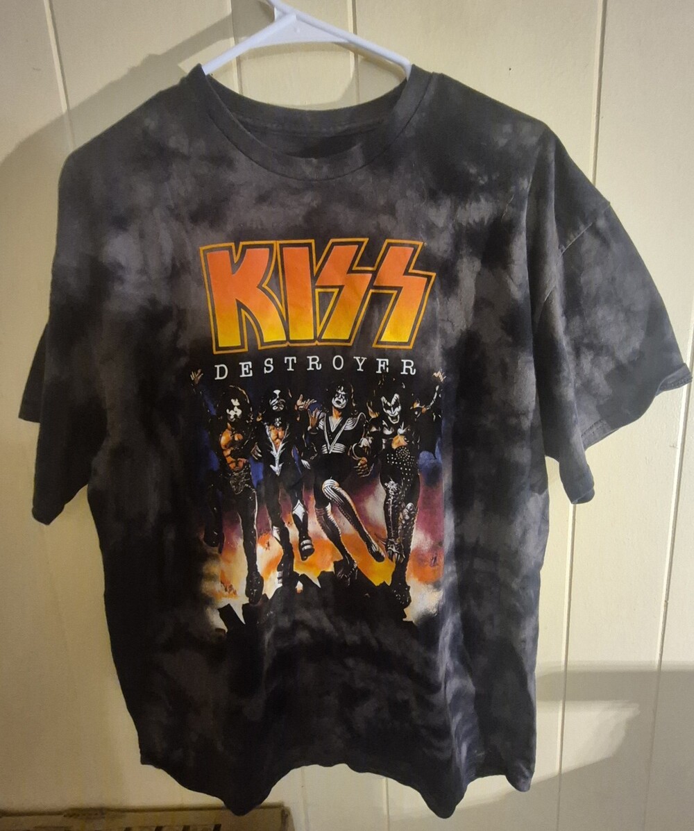KISS Destroyer Tie Dye Band T-Shirt Mens Large Black Gray 2018 Official Merch